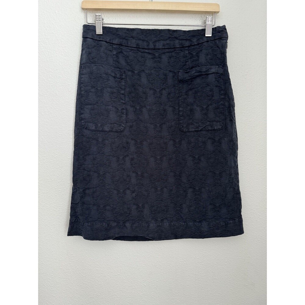 Moulinette Soeurs Pencil Skirt Womens 10 Navy Blue Floral Textured Brocade Midi